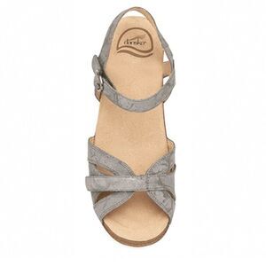 Dansko Blue-Gry/Gold Sandals with Velcro Strap and Peep-Toe Design